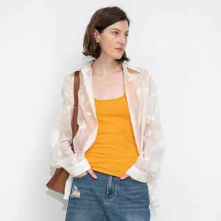 Lightweight Ice Silk Embroidered Sheer Shirt