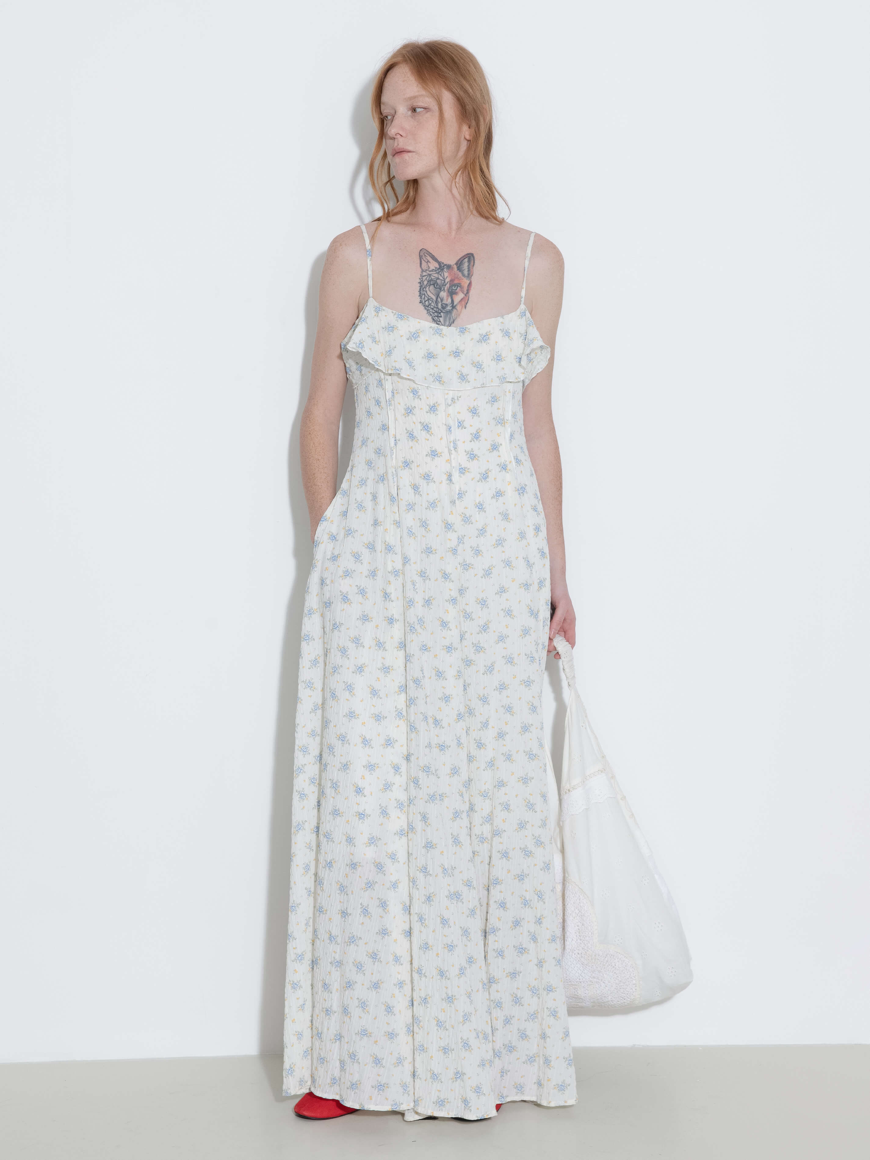 Waist Gathered Floral Sling Dress-3