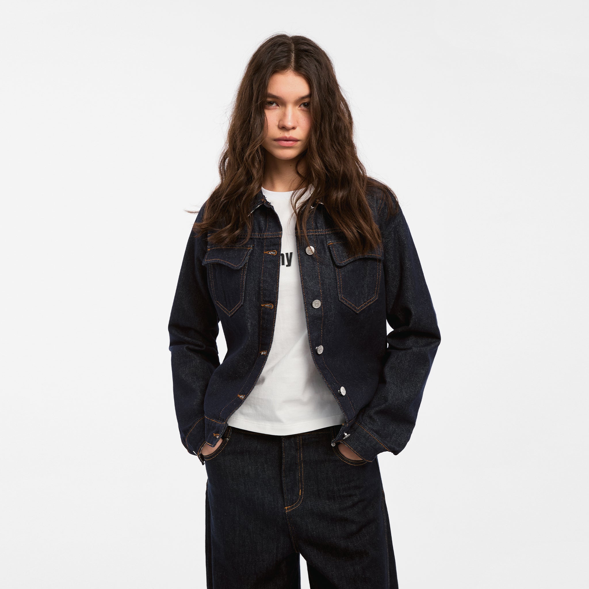 Color-Block High-Neck Denim Jacket-4