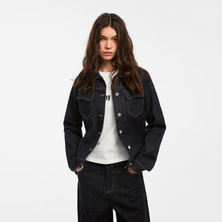 Color-Block High-Neck Denim Jacket