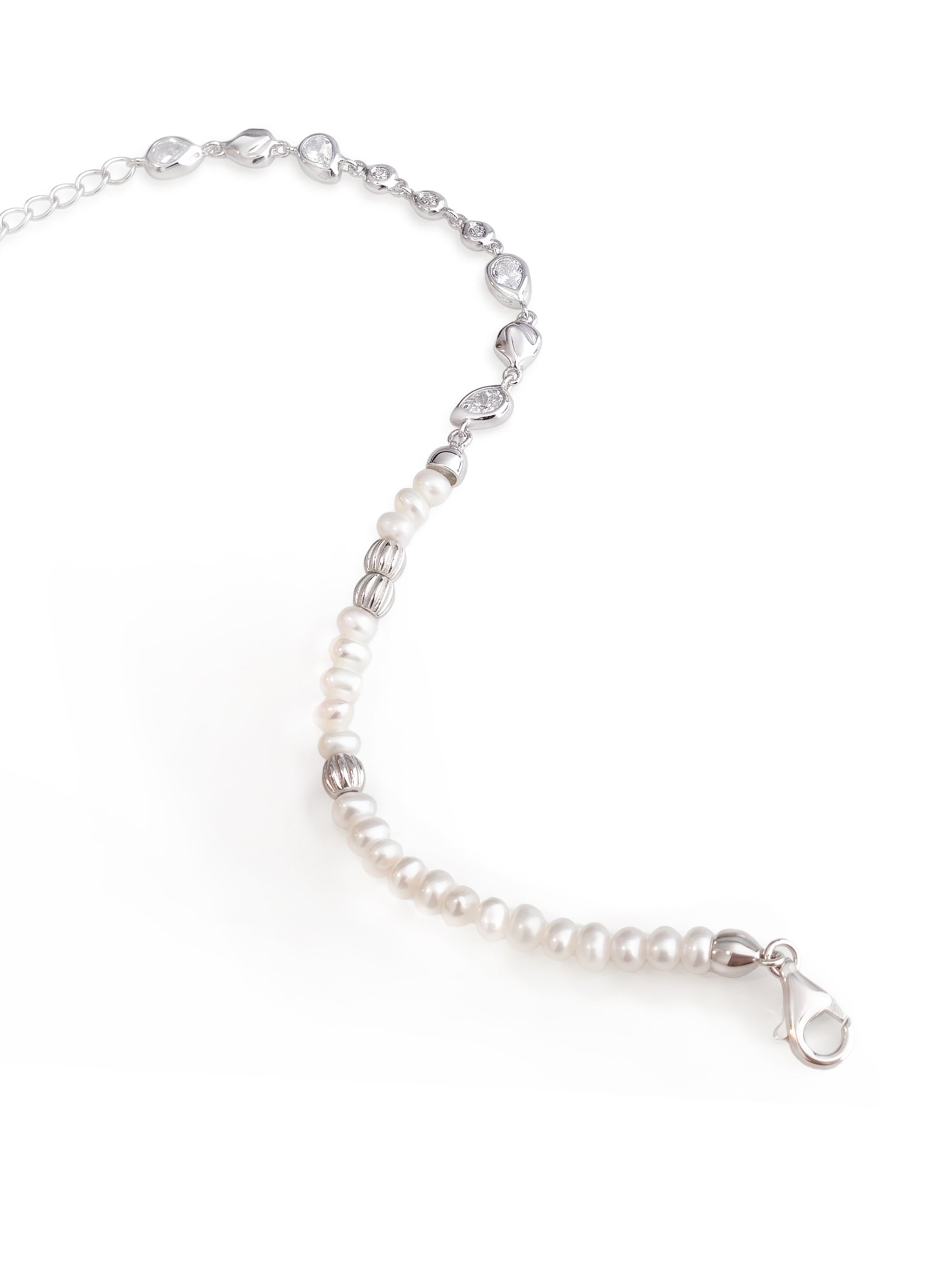 Asymmetric Pearl Zircon Silver Bracelet-3