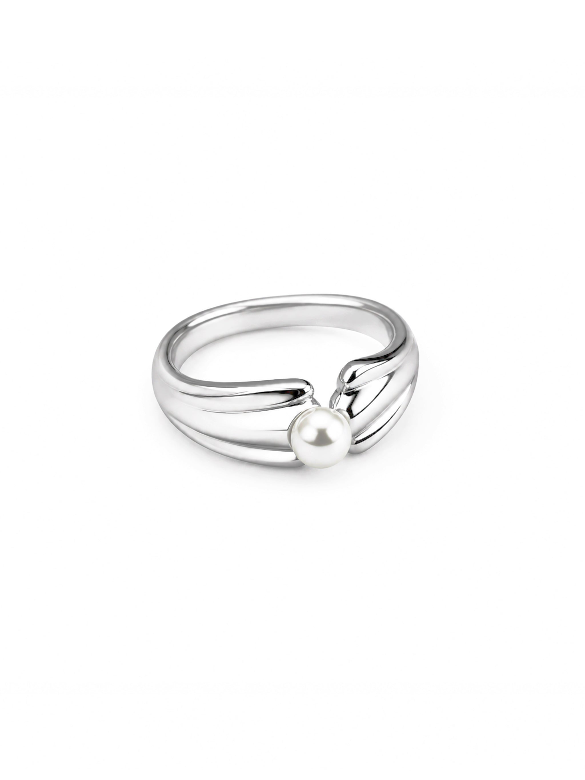 Bud Pearl Open Silver Ring-3