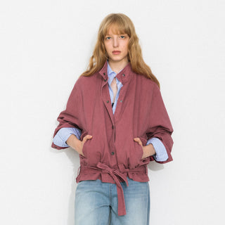 Stand-Collar Washed Twill Utility Jacket