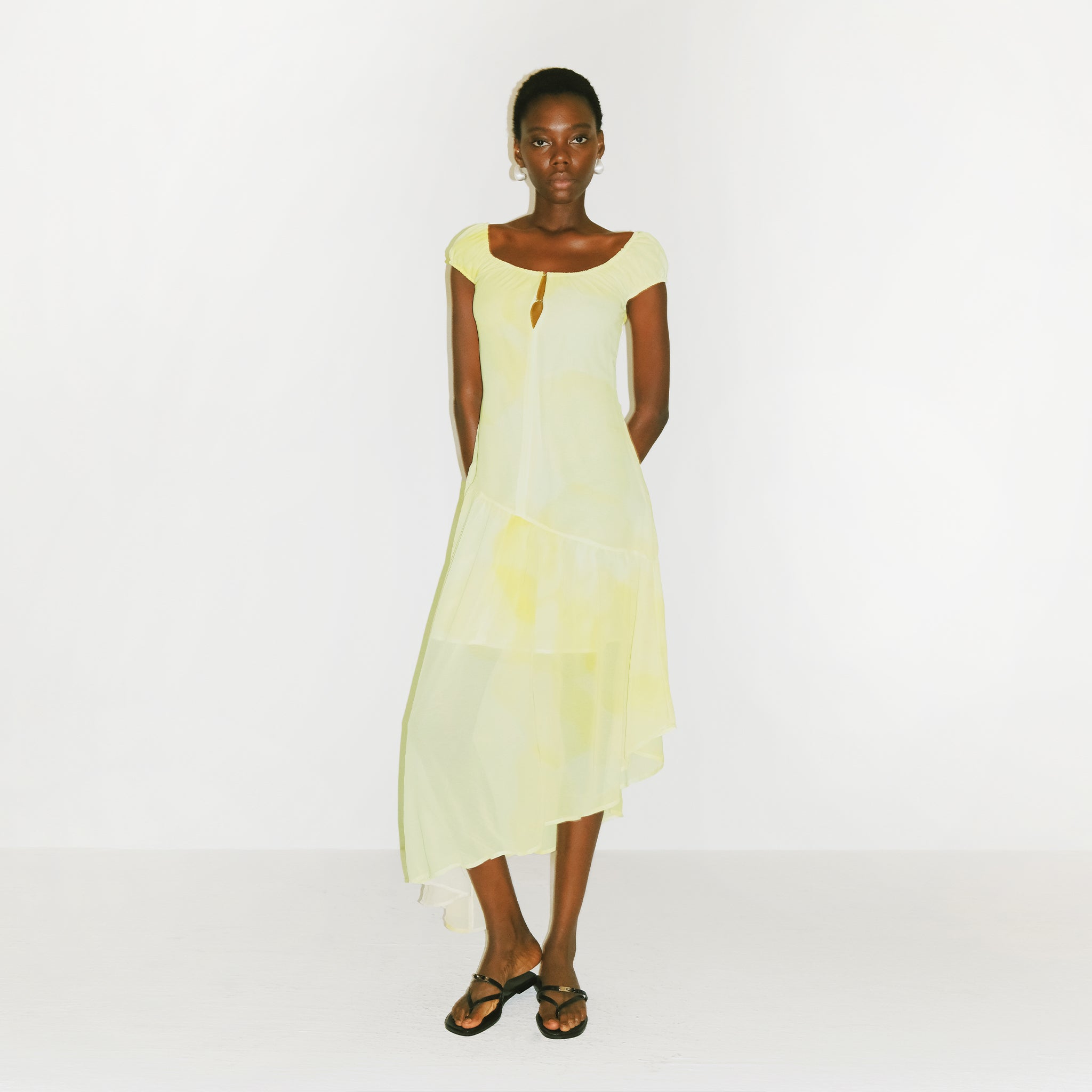 CUBIC Abstract Print Asymmetrical Chiffon Midi Dress-3