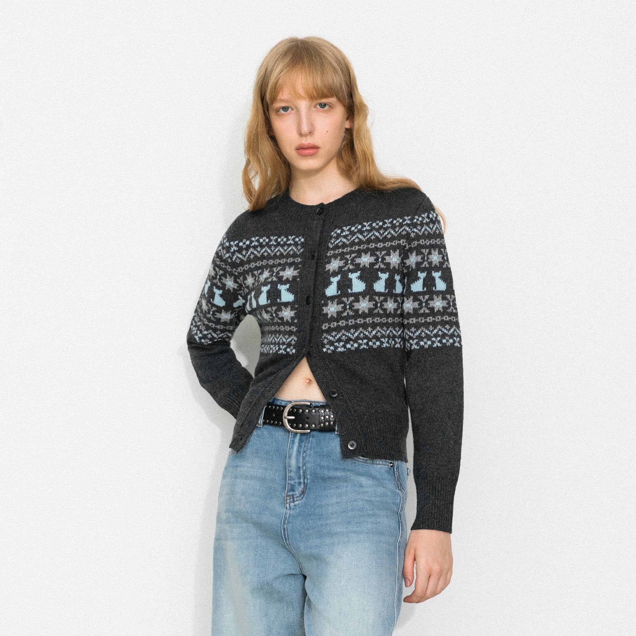 CUBIC Cat Print Fair Isle Wool-Blend Cardigan-12