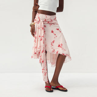 CUBIC Floral Print Asymmetrical Chiffon Midi Skirt