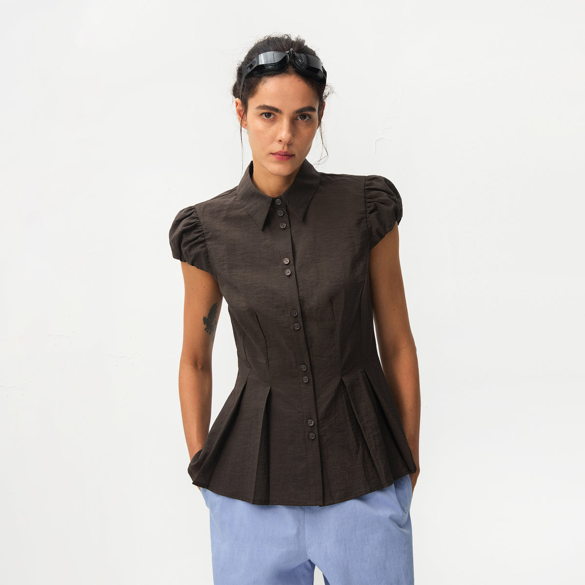 CUBIC Lyocell Blend Peplum Blouse-3