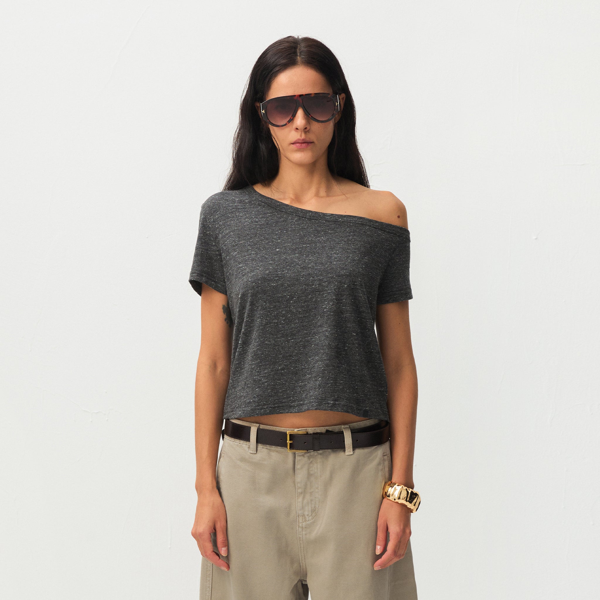CUBIC Asymmetric Cold-Shoulder T-Shirt-3