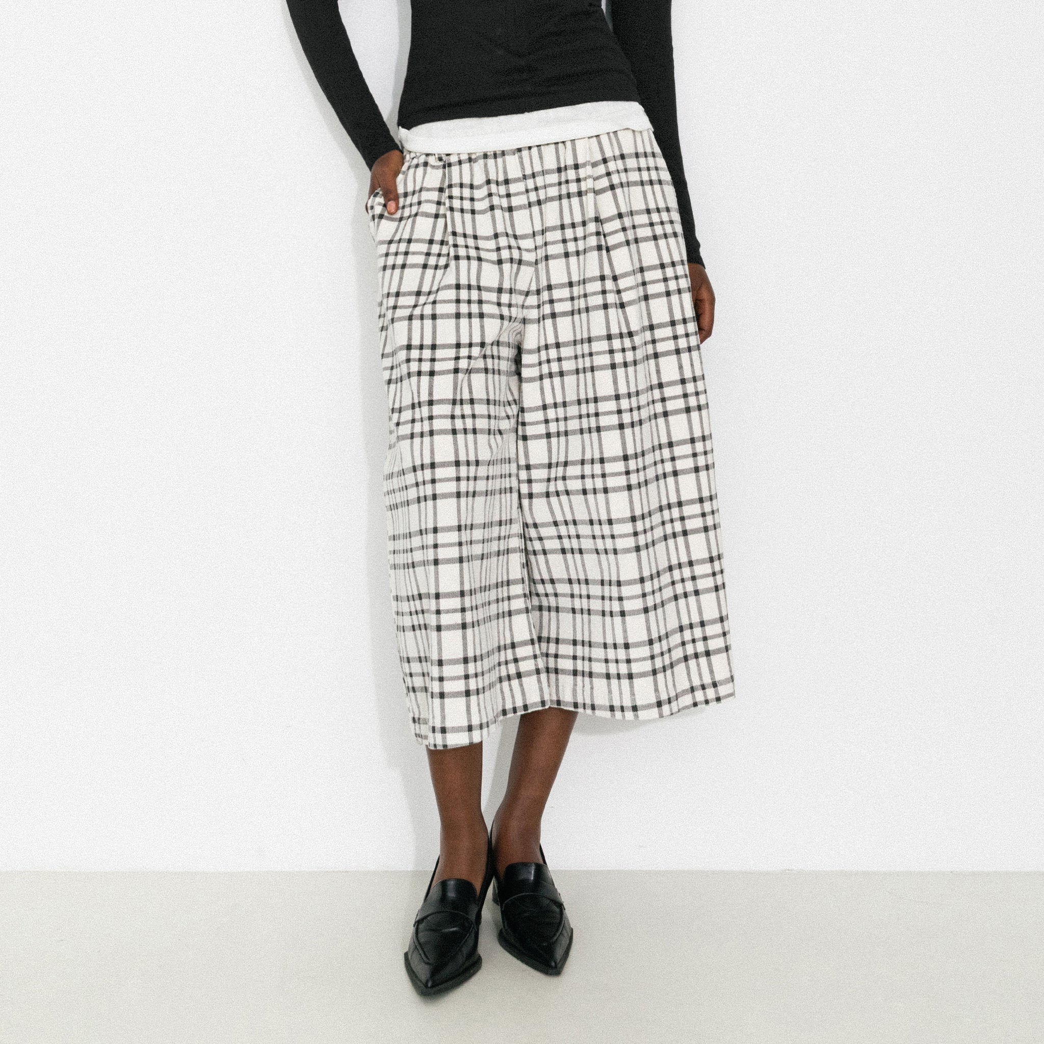 Vintage Plaid Curved Cropped Trousers-3