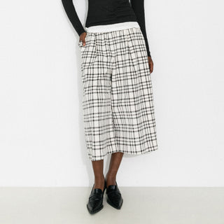 Vintage Plaid Curved Cropped Trousers