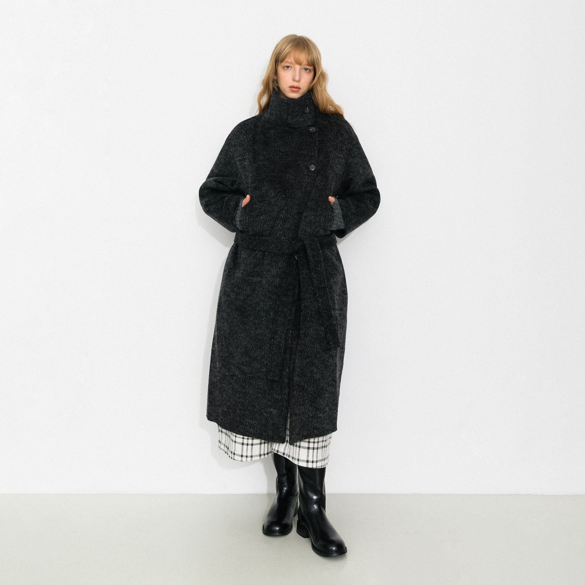 Classic Loose-Fit Stand Collar Wool-Blend Coat-3