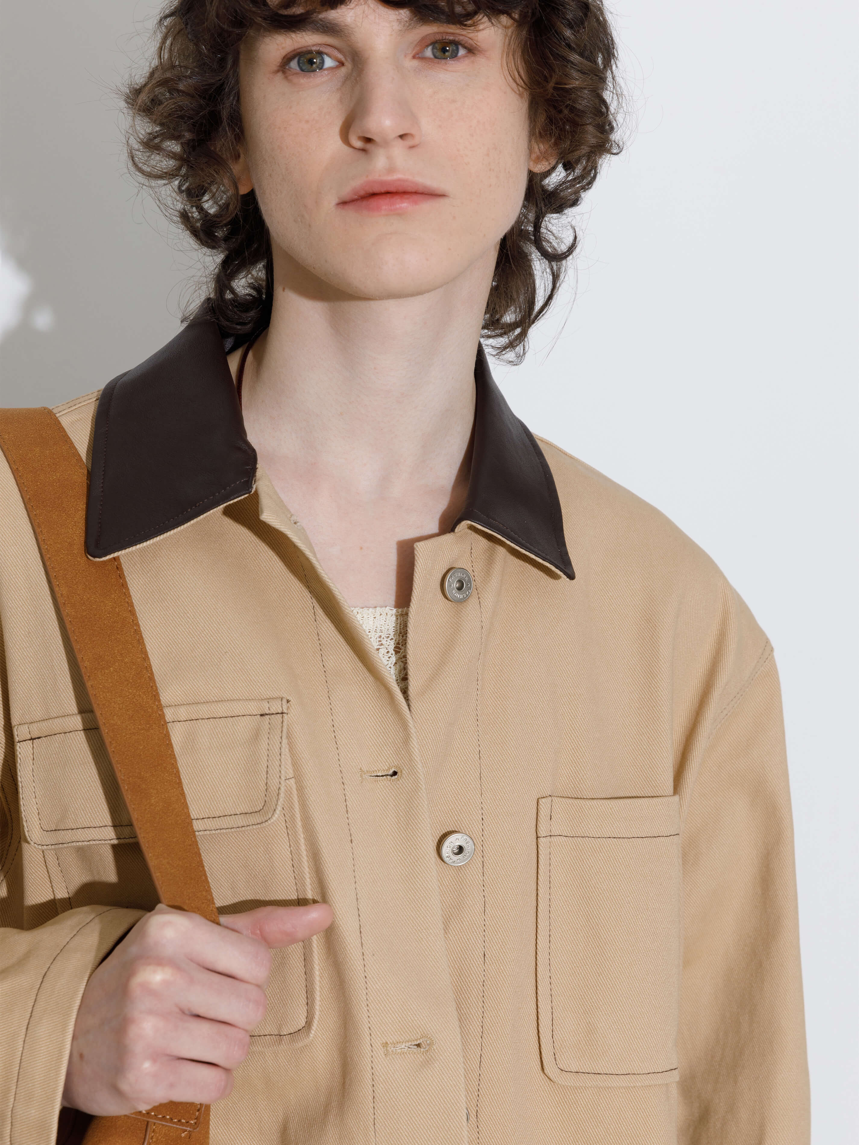 Cotton Loose Lapel Jacket with Asymmetric Pockets-3