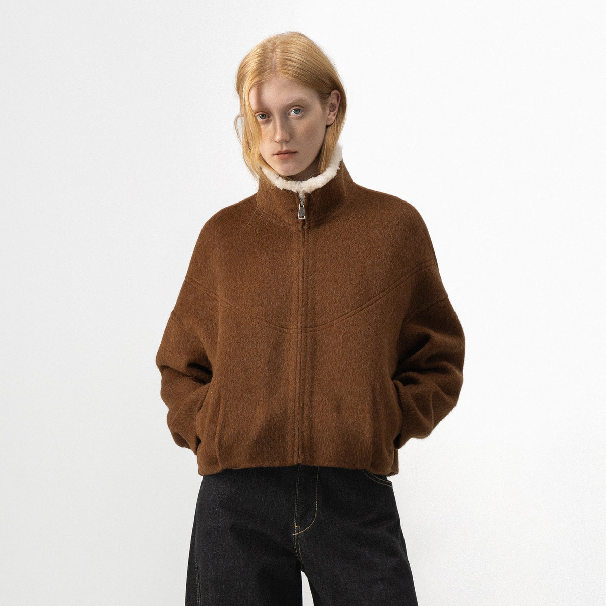 CUBIC Faux-Fur Collar Wool-Blend Zip-Up Jacket-3