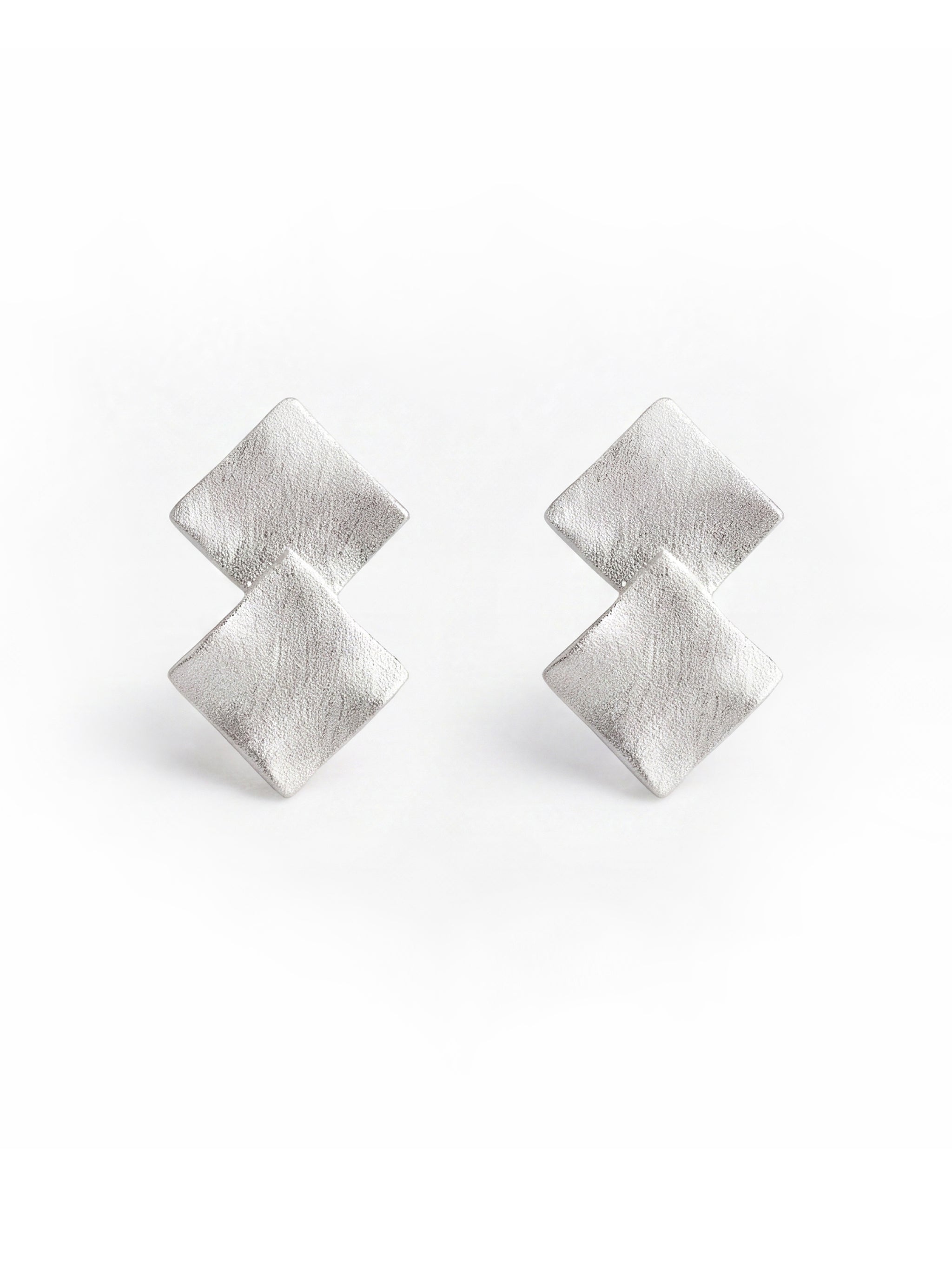 Double Square Silver Stud Earrings-1
