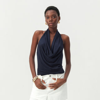 CUBIC Minimal Cowl Neck Halter Camisole