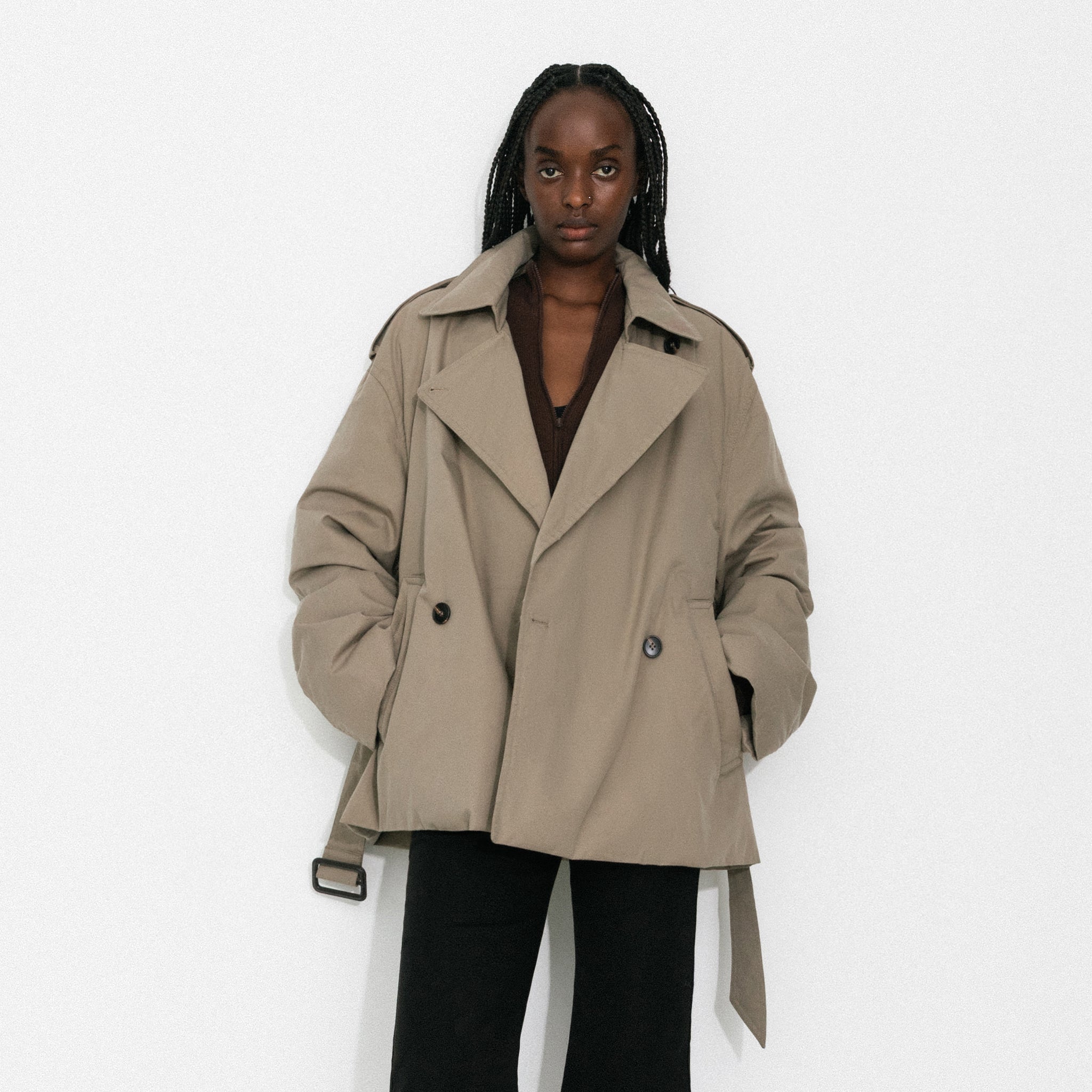 Dark Oversized Waist-Cinched Down Coat-3