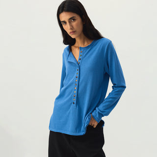 CUBIC Button Front Henley Long Sleeve Top