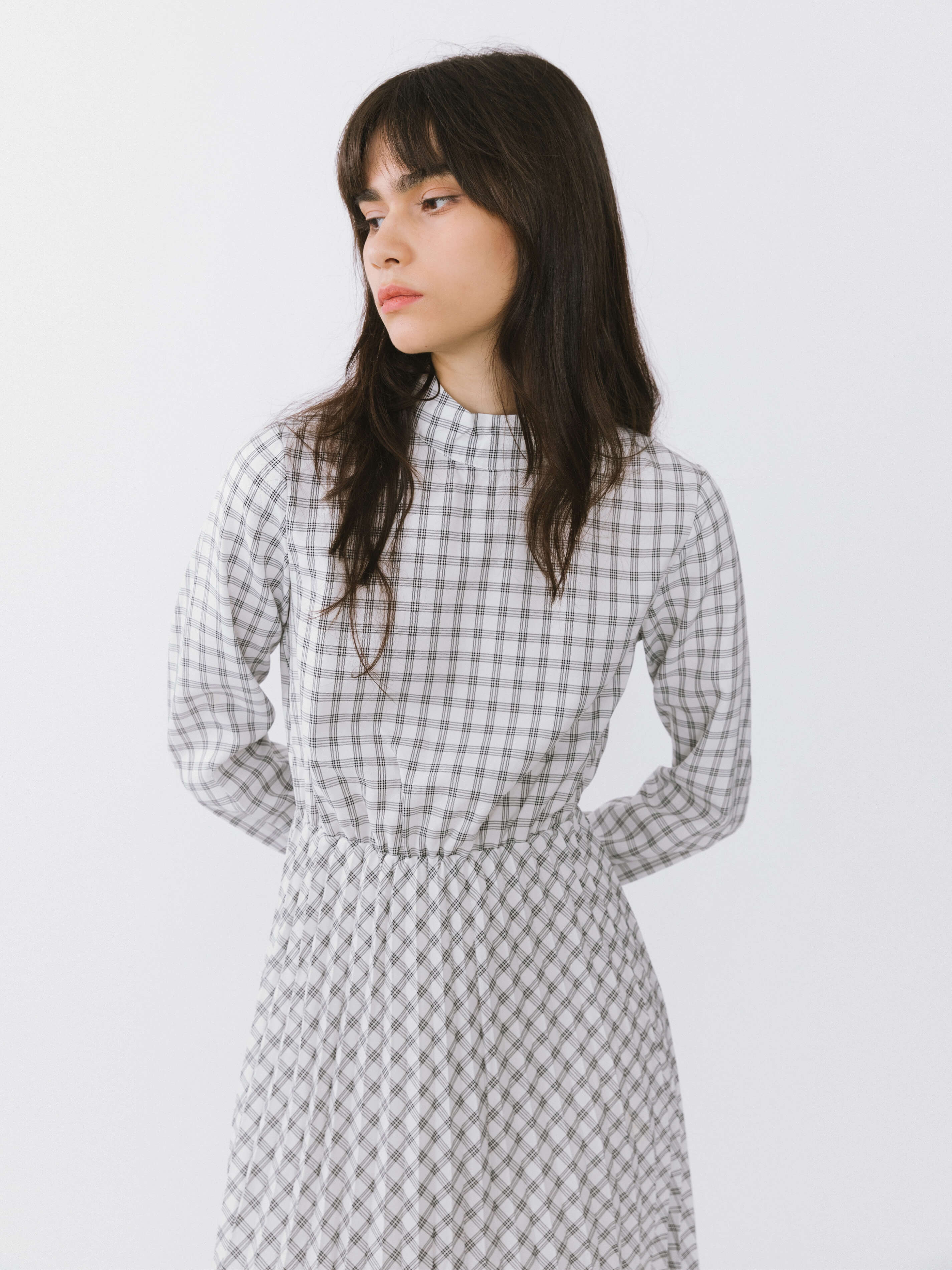 Tartan Neck Tie A-line Dress-4