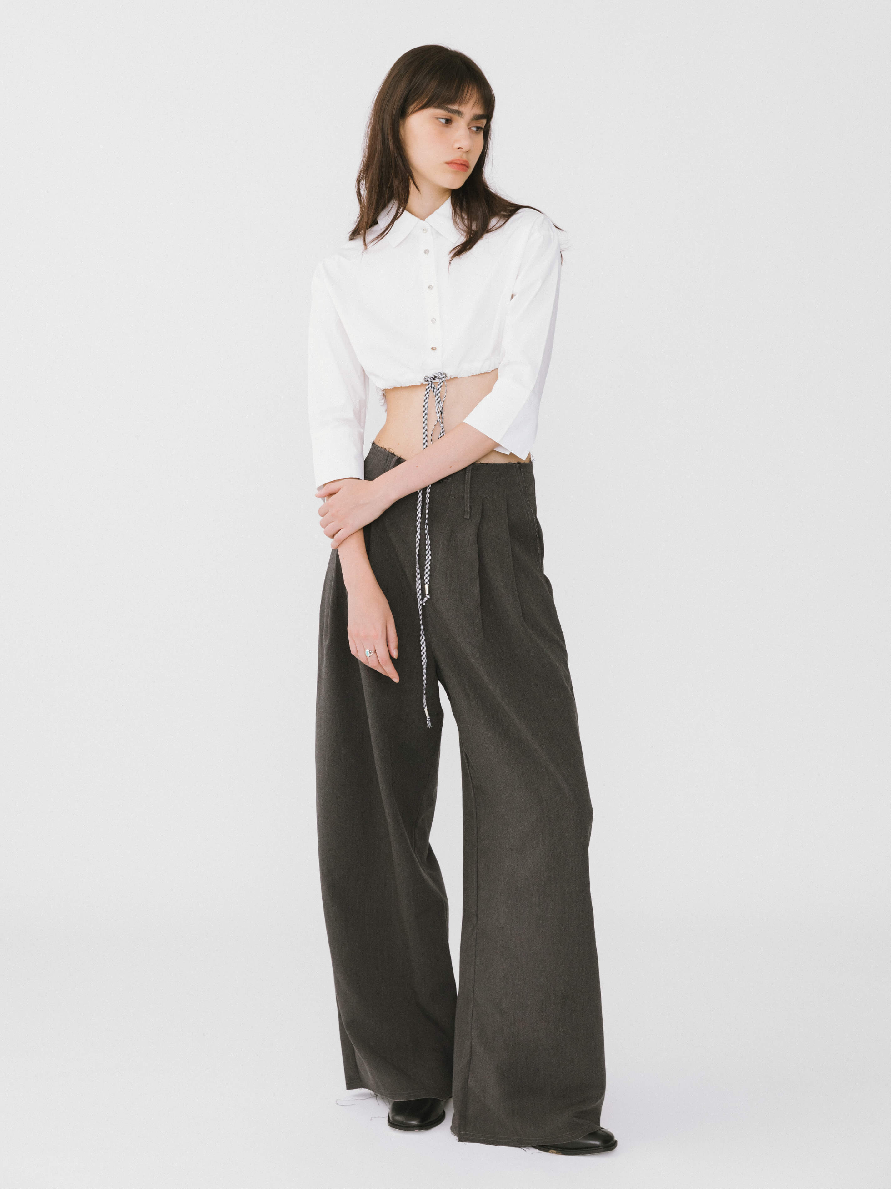 Asymmetric Waistband Tailored Trousers-3
