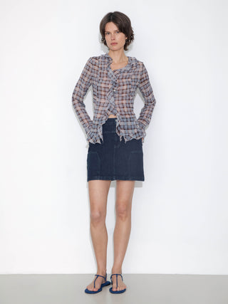 Semi-Sheer Ruffle Trim Check Shirt