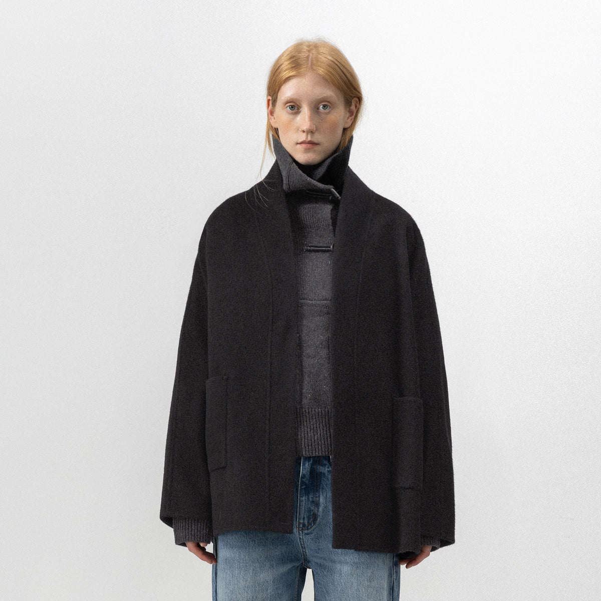 CUBIC Collarless Relaxed Wool-Blend Coat-3