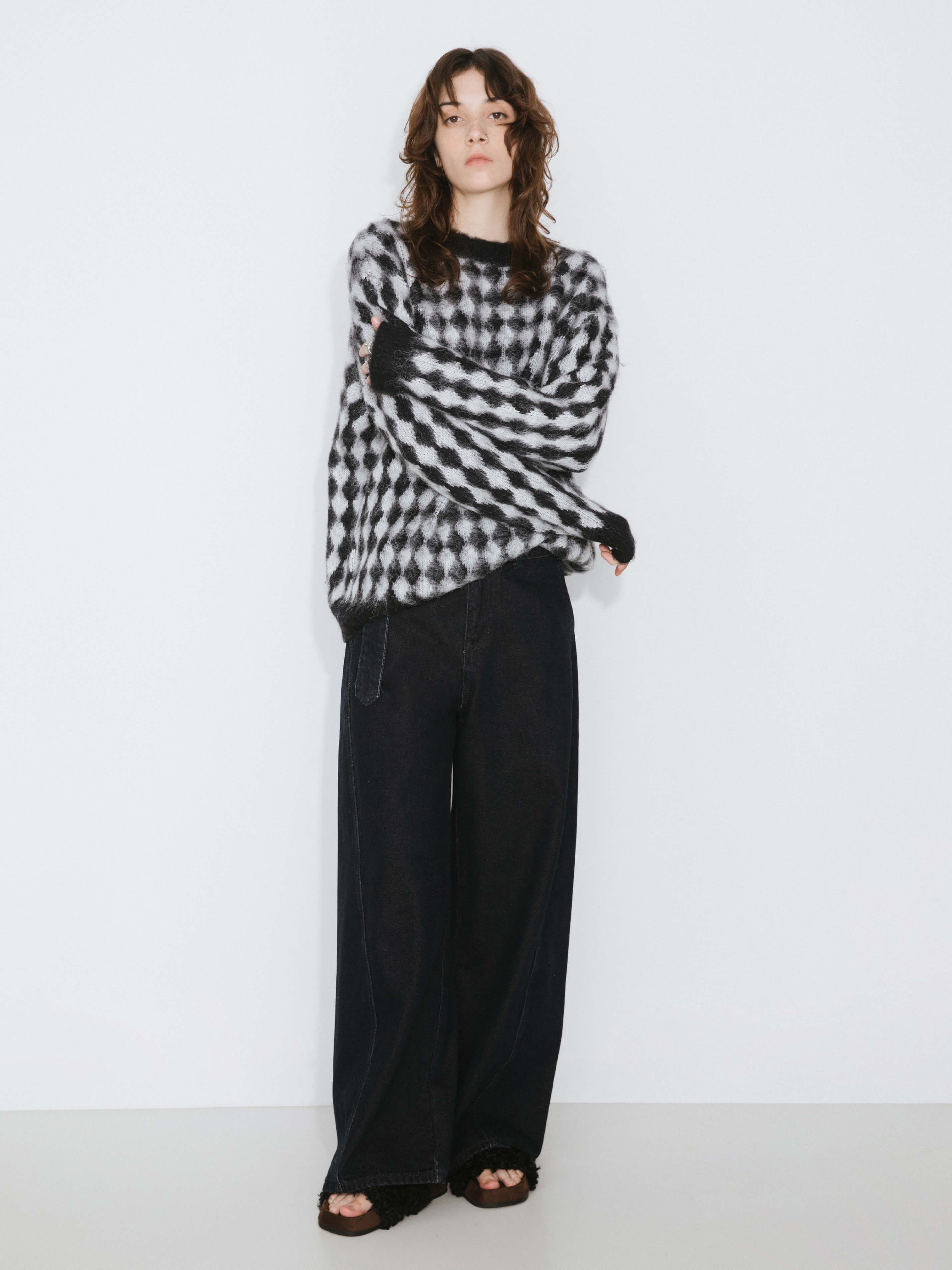 Lozenge Jacquard Long Knit Sweater-3