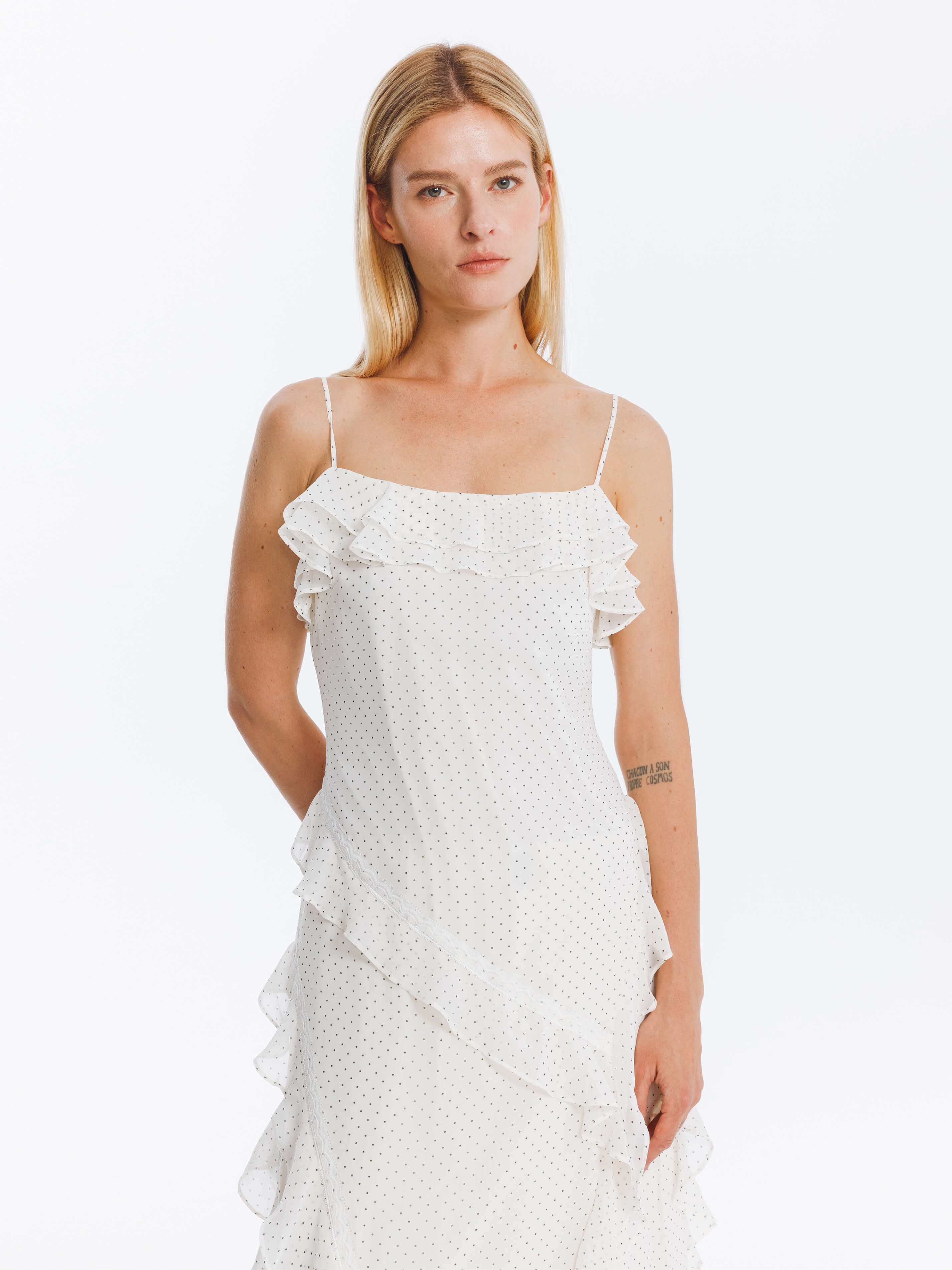 Irregular Ruffled Polka Dot Sling Skirt-3