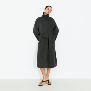 Stand Collar Longline Tie-Waist Trench Coat