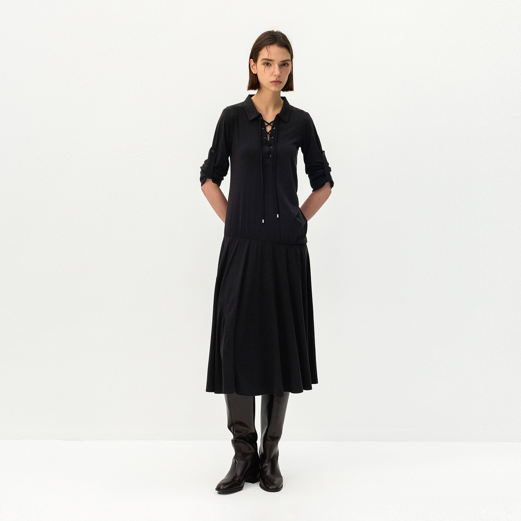 CUBIC Lace-Up Drop-Waist Midi Dress-3
