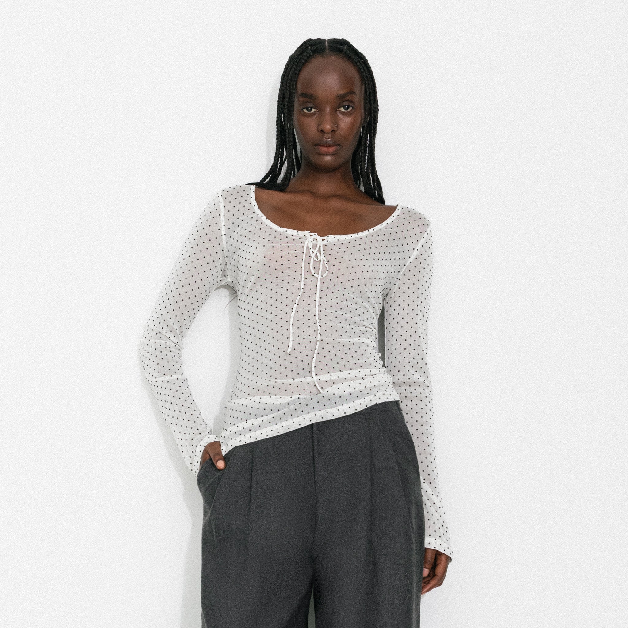 Retro Polka Dot Sheer Acetate Mesh Top-4
