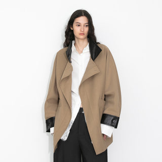 Cropped Contrast-Trim Oversized Trench Jacket