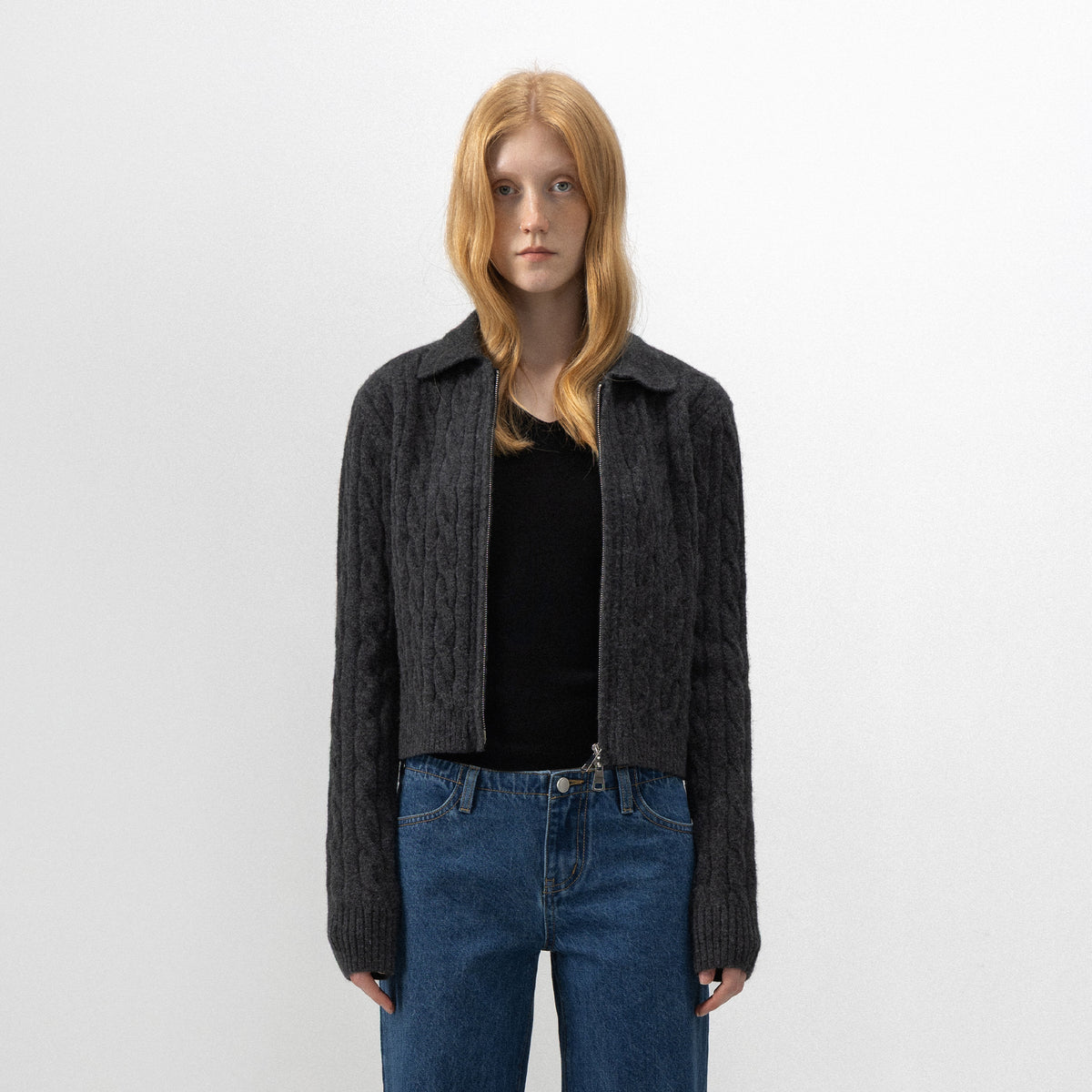 CUBIC Cable-Knit Zip-Up Cardigan-3