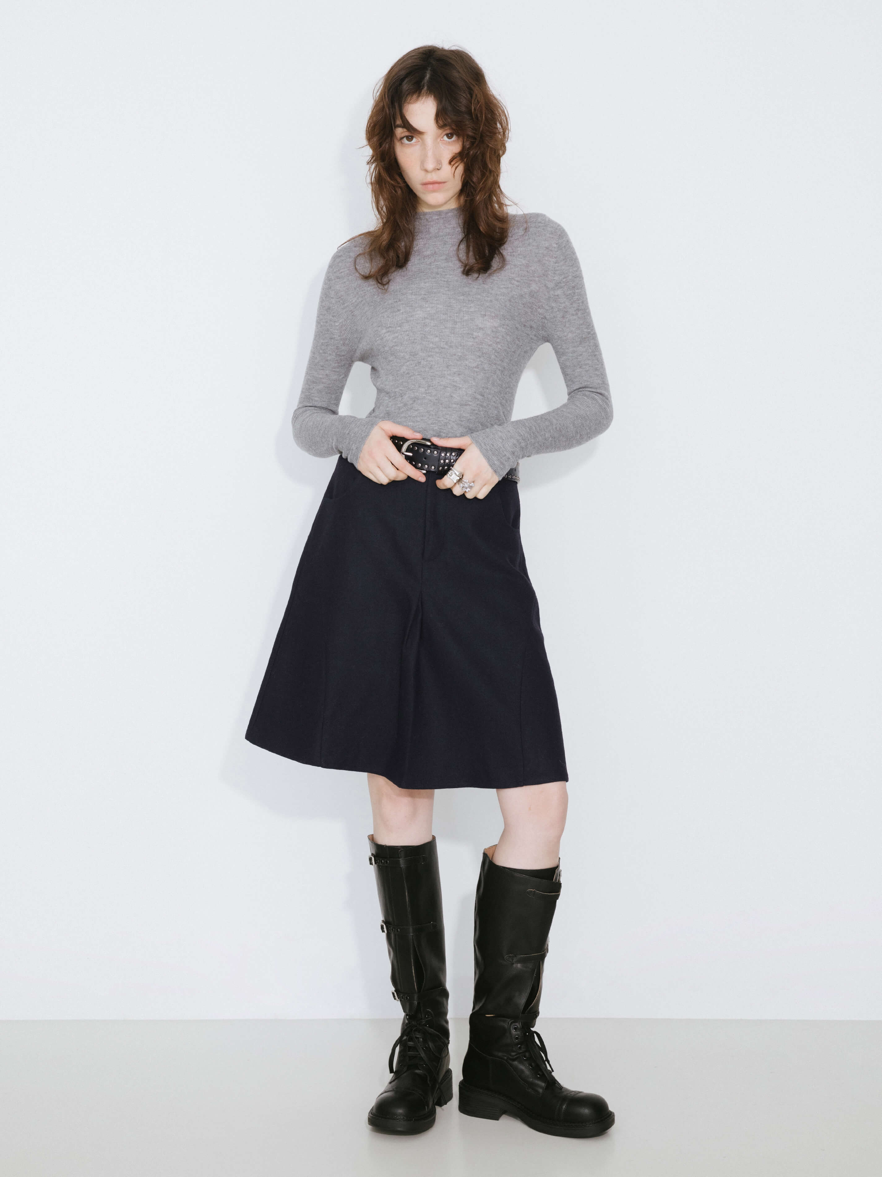 Wool Blend A-Line Skirt-3