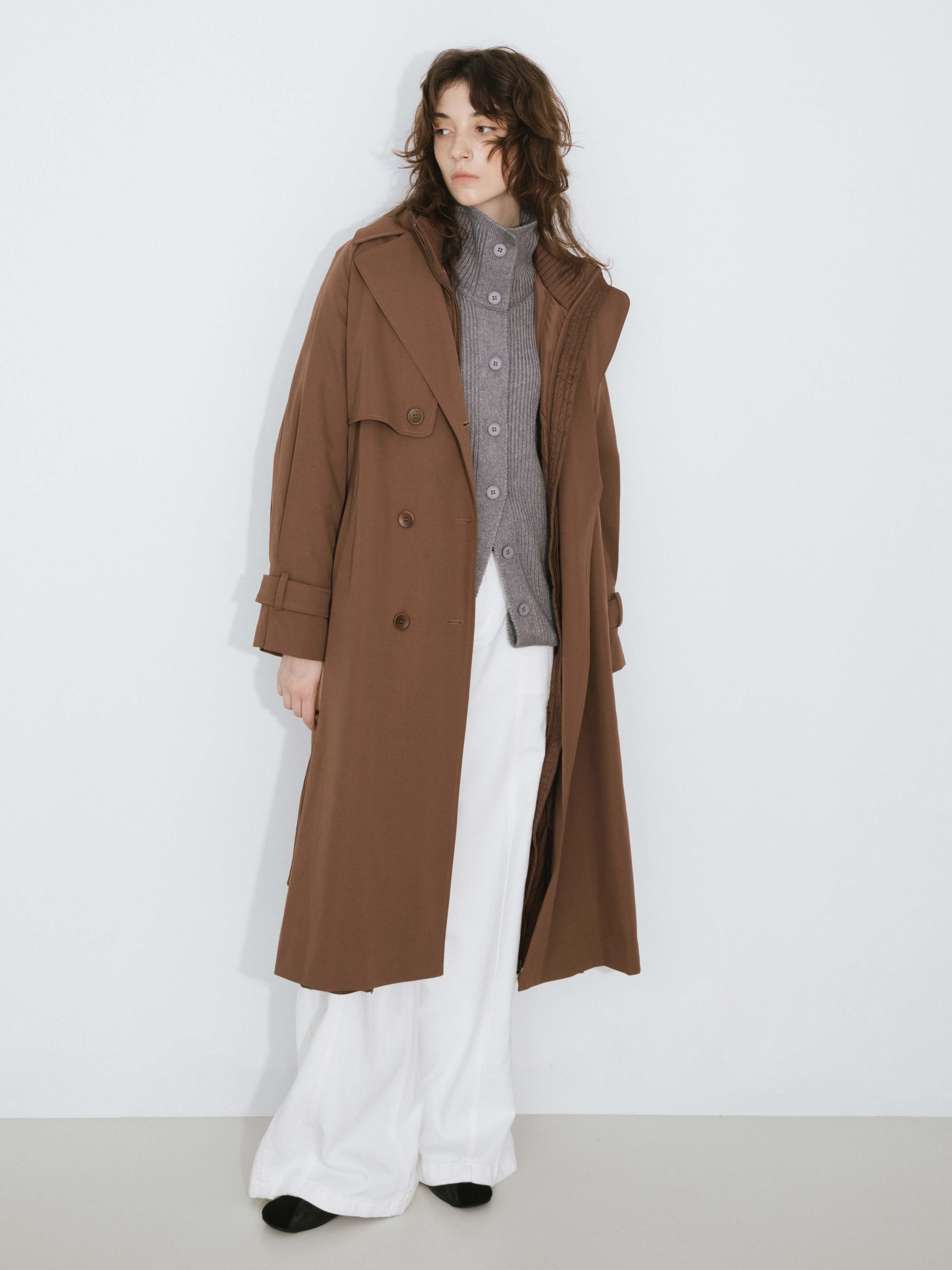 ONE BY CUBIC Double-Layer Long Trench Coat Style Down Coat-3
