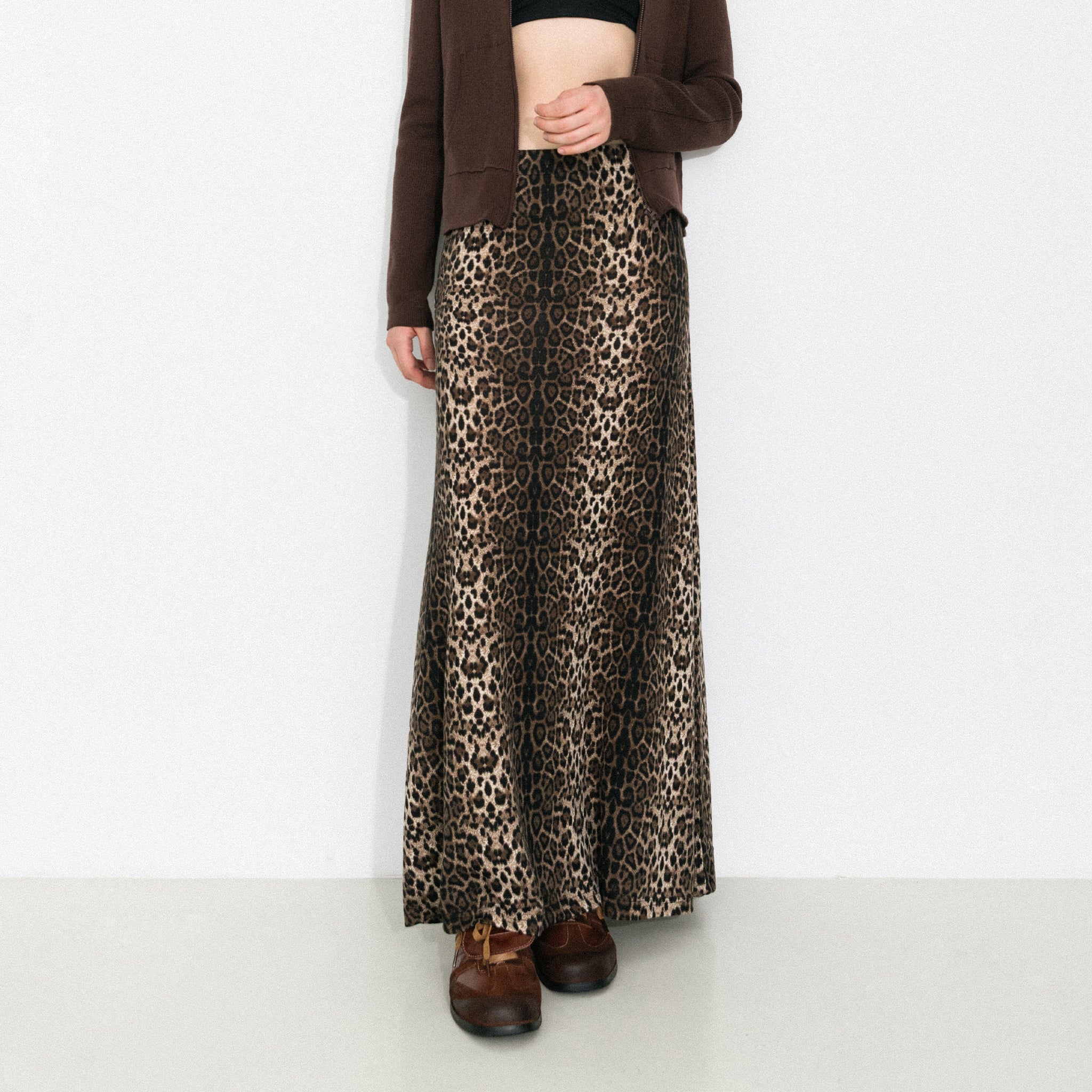 Vintage Leopard Print Draped Maxi Skirt-3