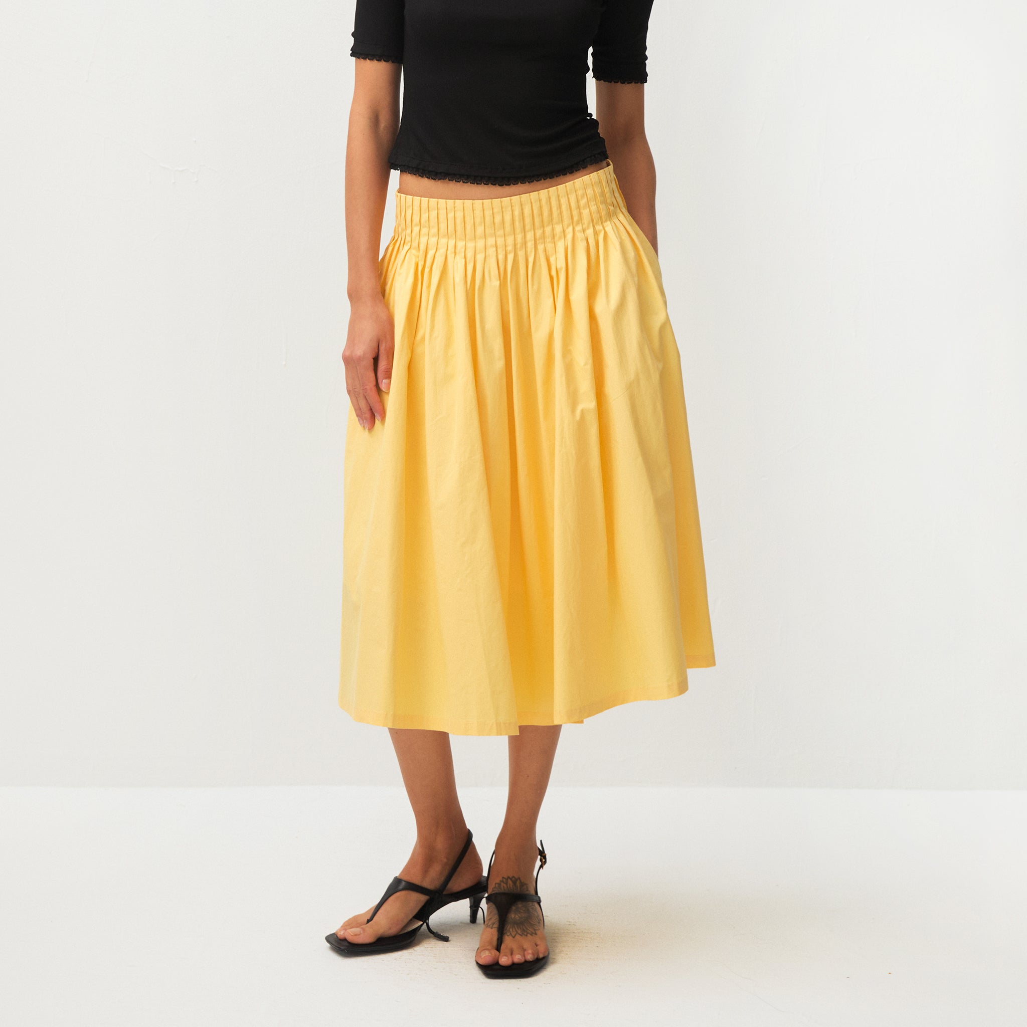 100% Cotton A-Line Midi Skirt-3