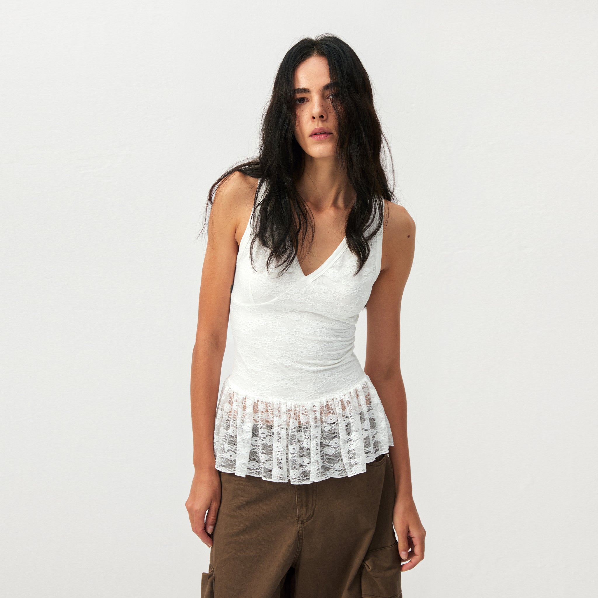CUBIC Lace V-Neck Peplum Tank Top-3