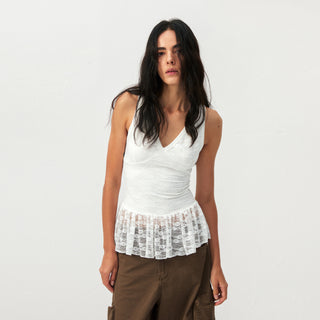CUBIC Lace V-Neck Peplum Tank Top