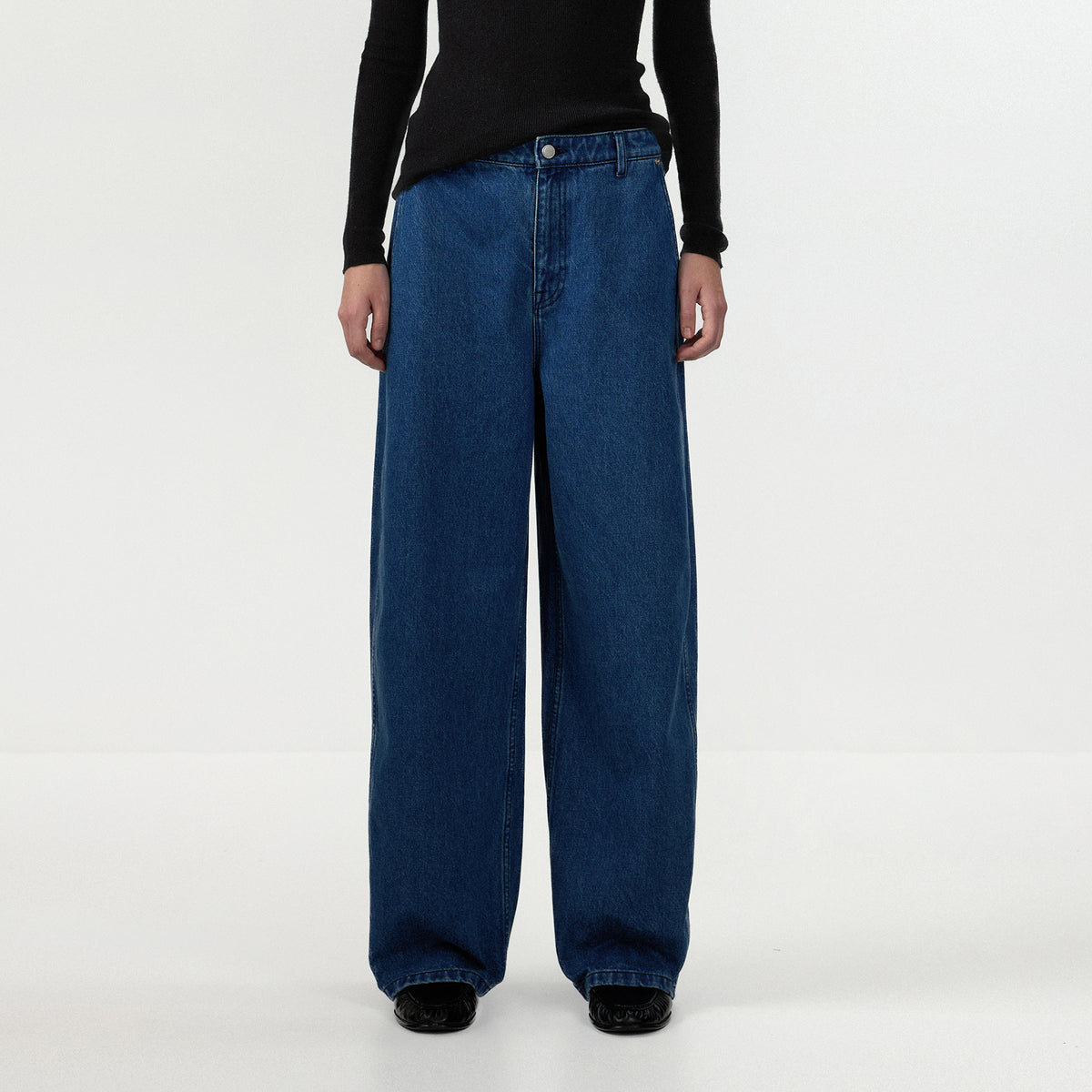 CUBIC 100% Cotton Curved Wide‑Leg Denim Jeans-3