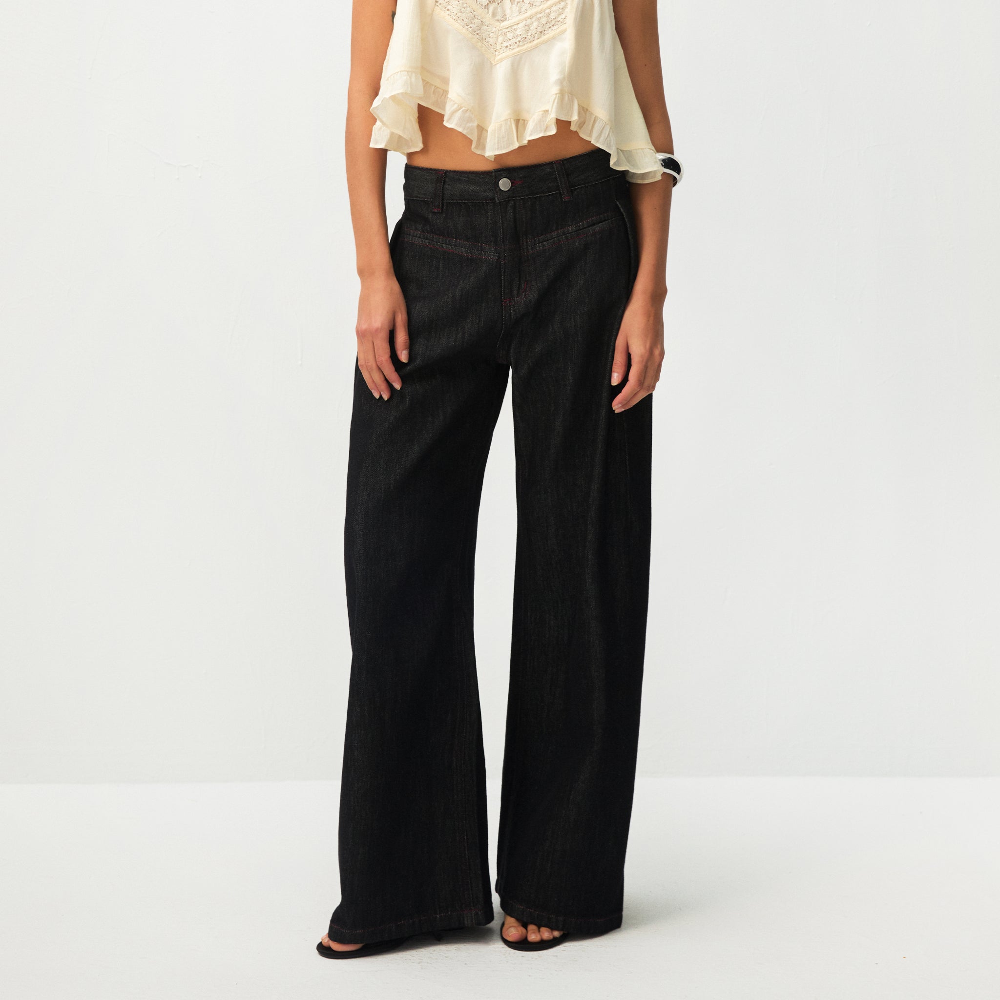 Vintage Curved Wide-Leg Trousers-3