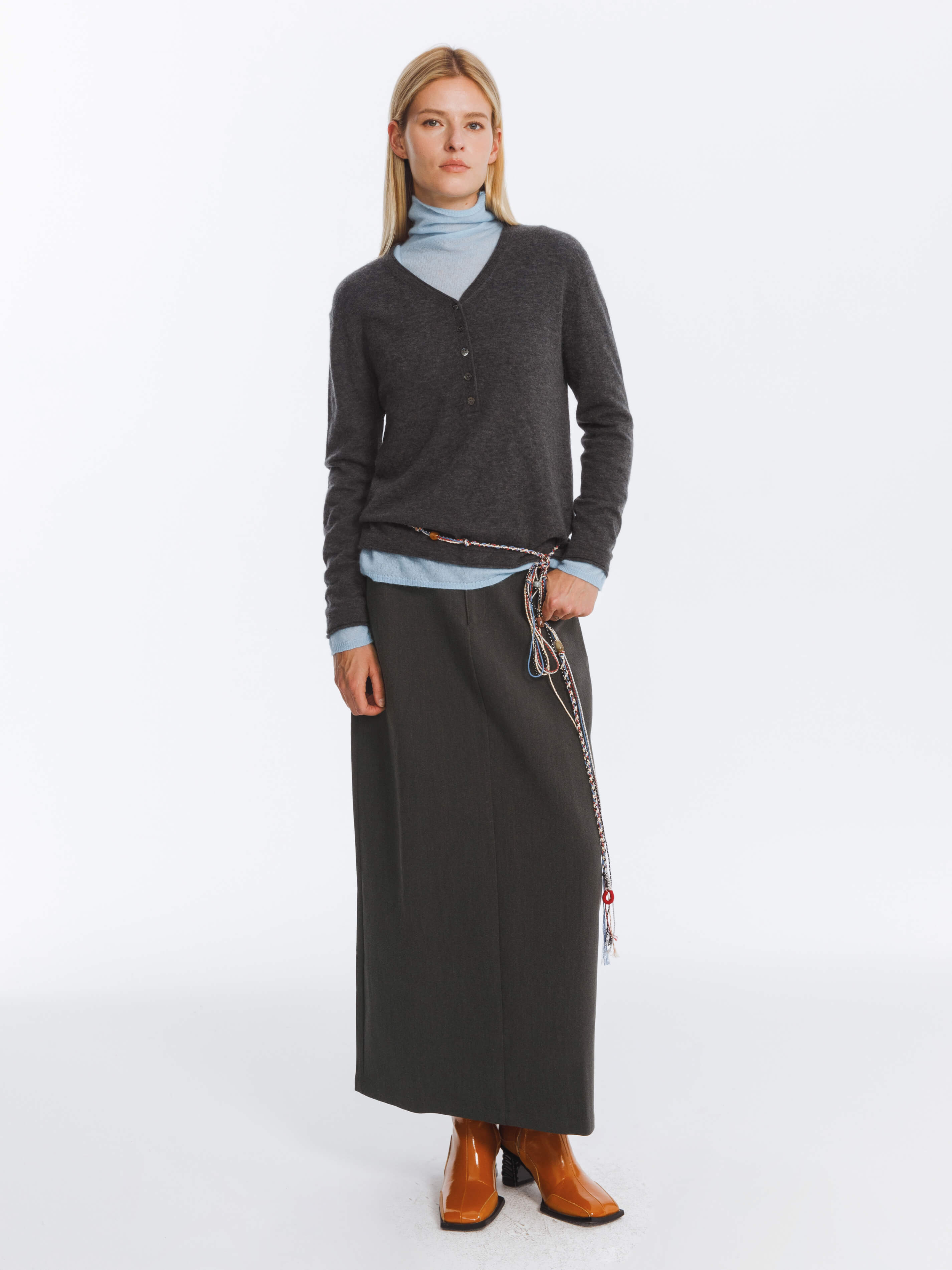 High Waist Long skirt with Back Slit-3