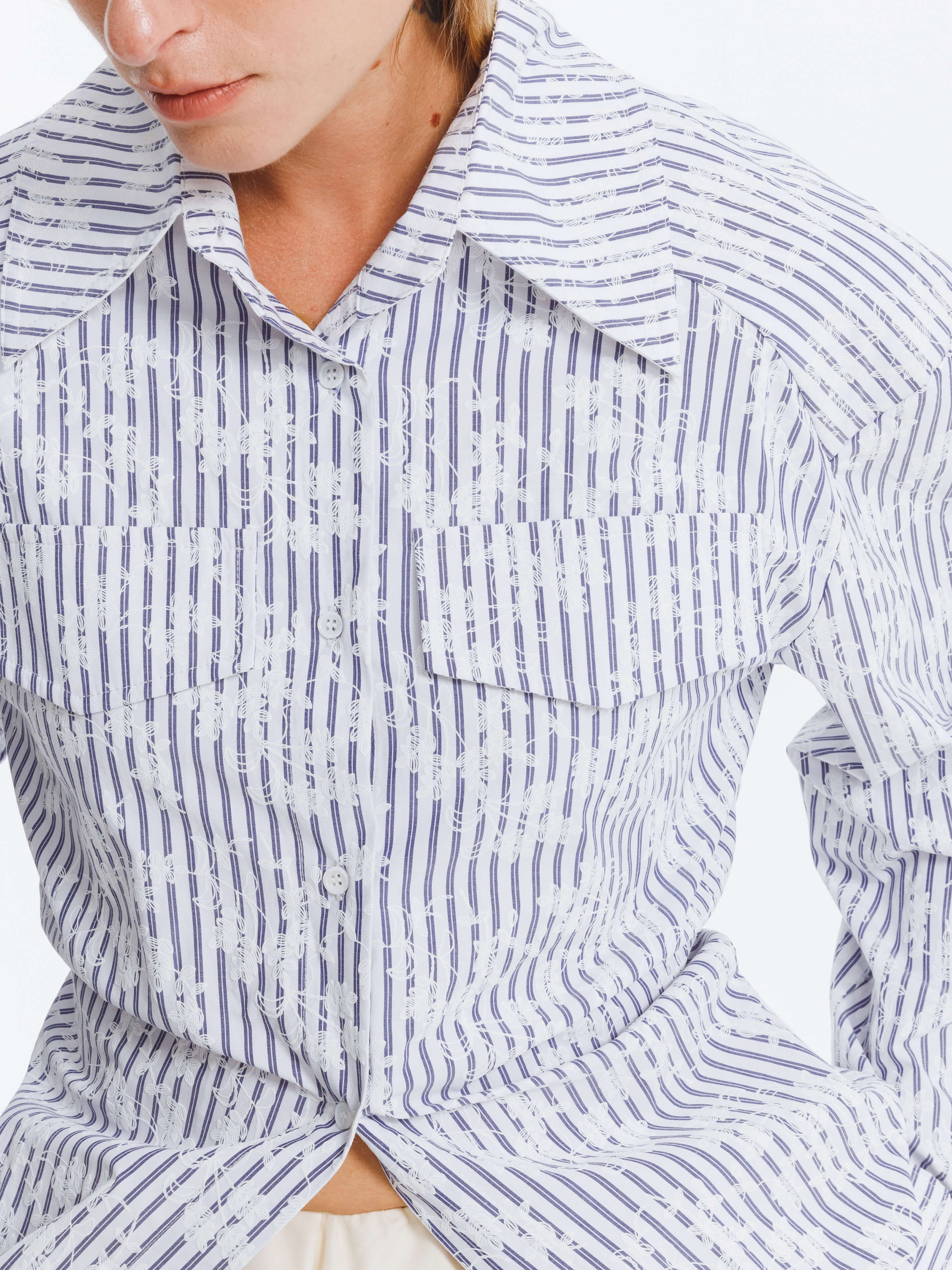 Blue and White Striped Long Sleeves Shirt-3