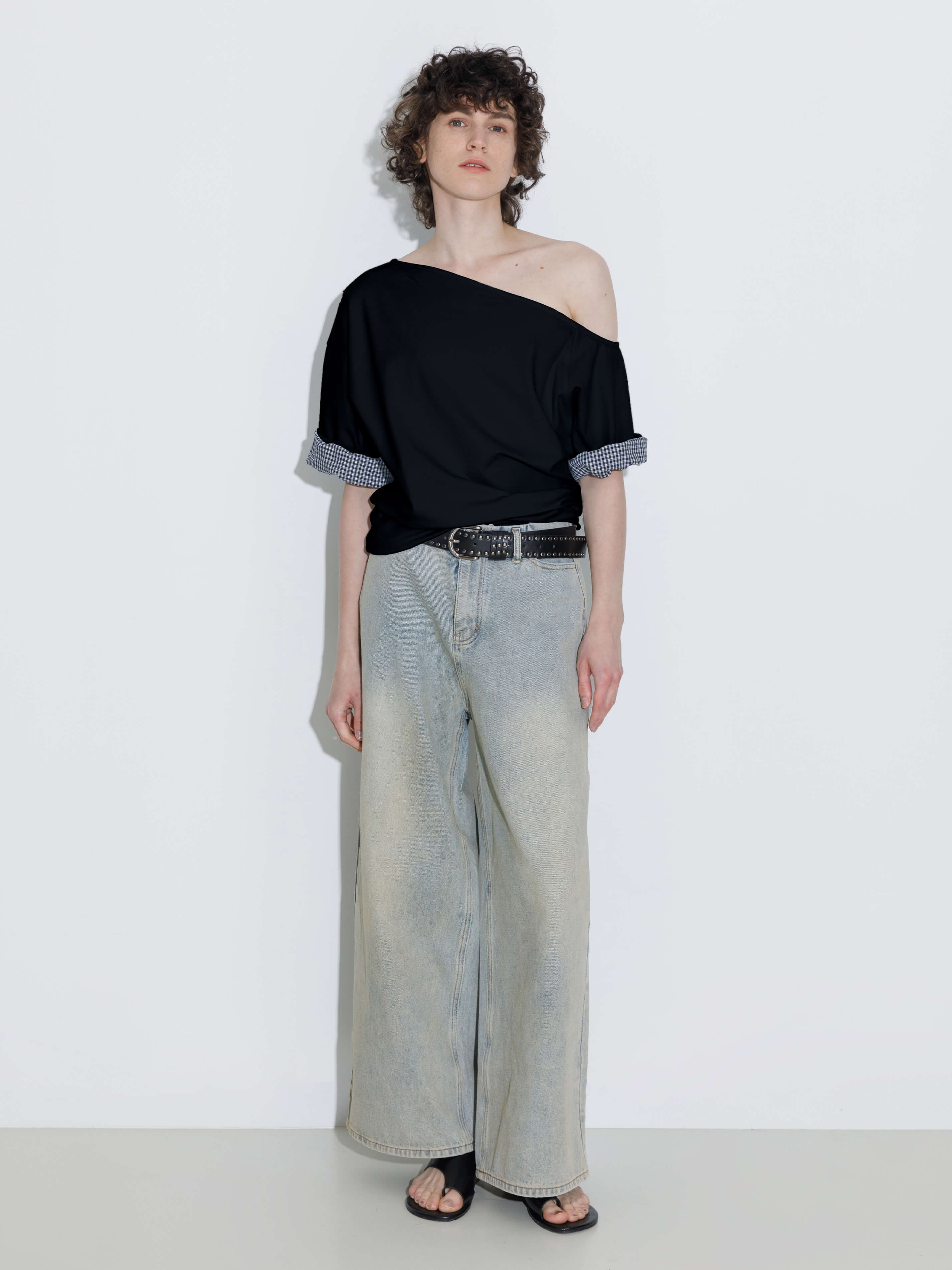 One-Shoulder Color-Block Short Sleeve Top-3