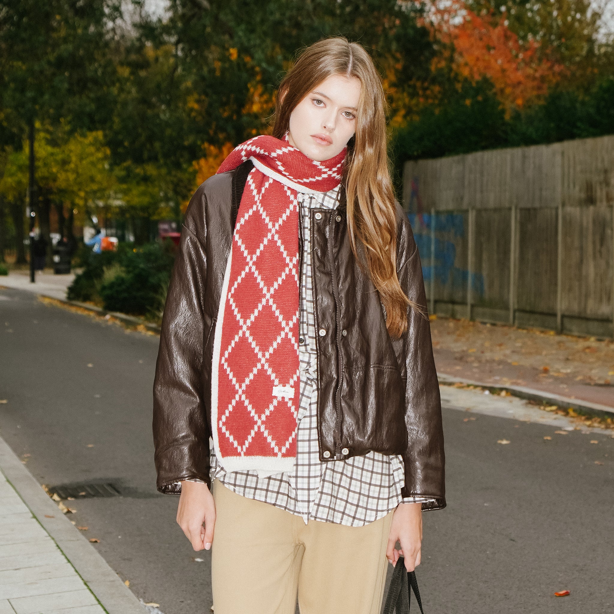 Wool Blend Double-Jacquard Check Scarf-3