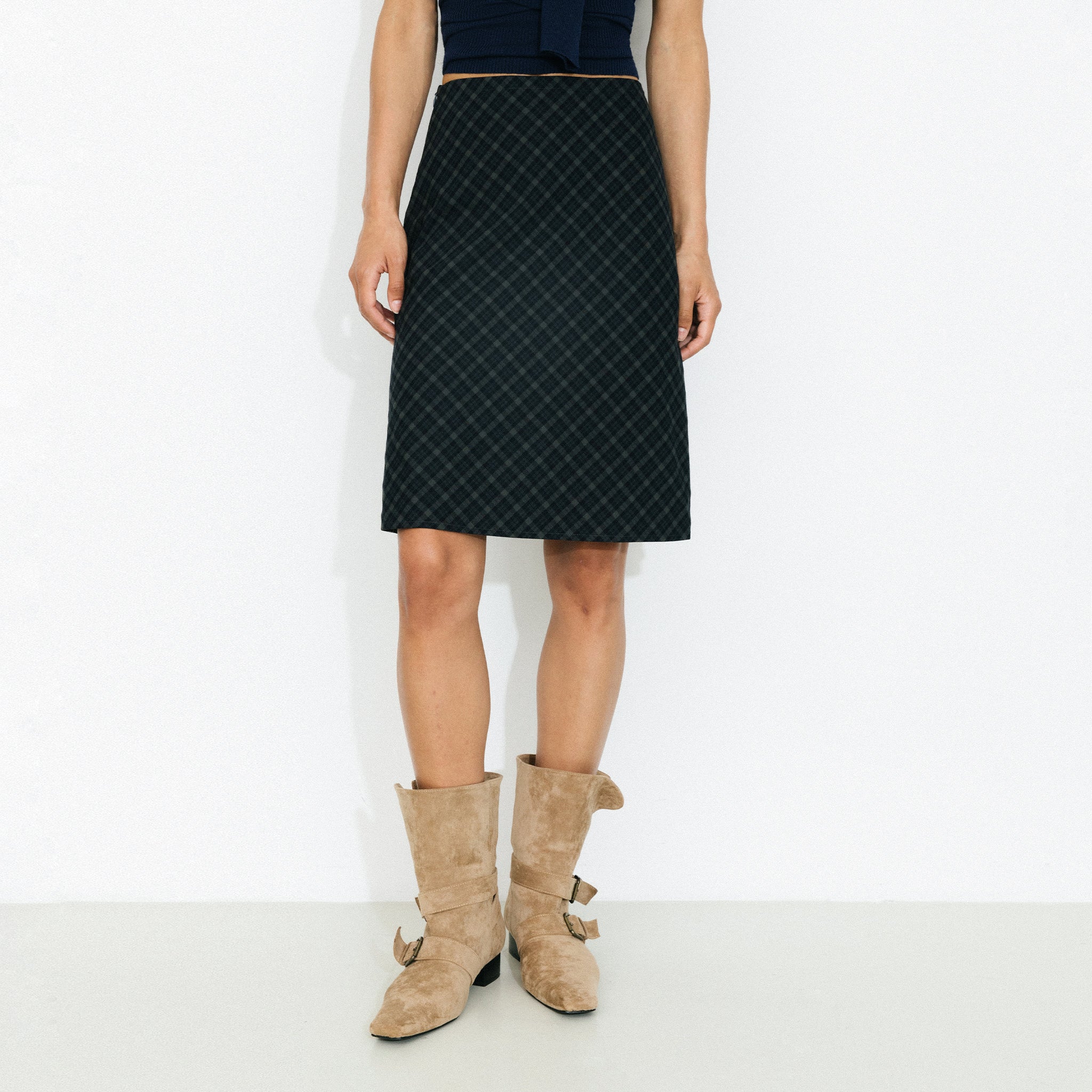 Straight-Cut Check Skirt-3