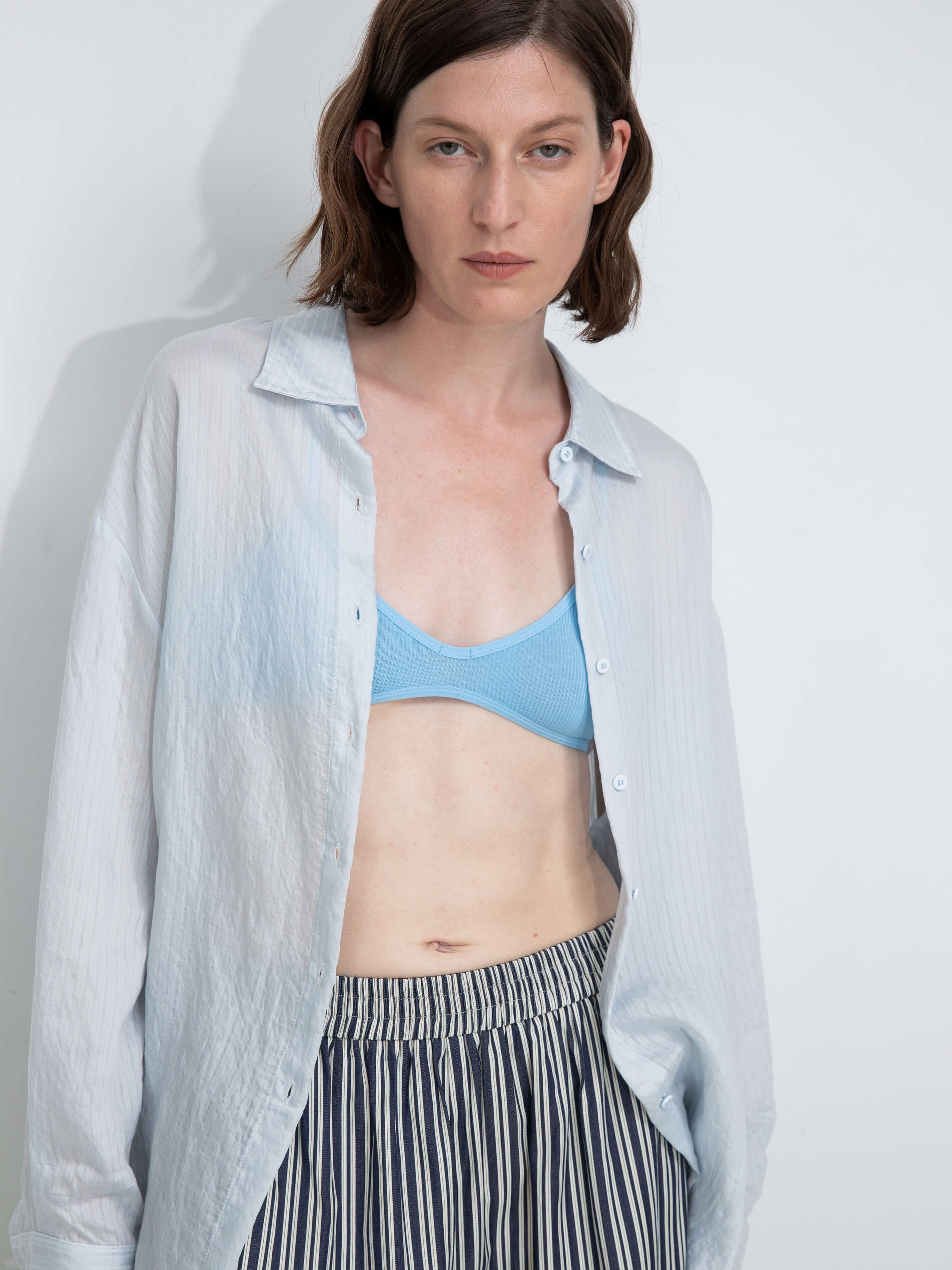 Semi-Sheer Oversized Striped Pattern Shirt-3