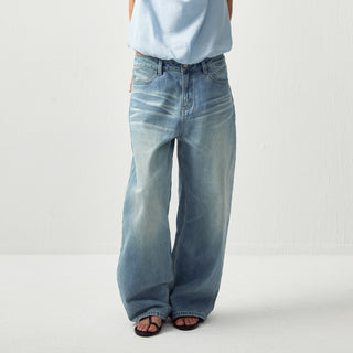 High-Waist Wide-Leg Washed Denim Jeans