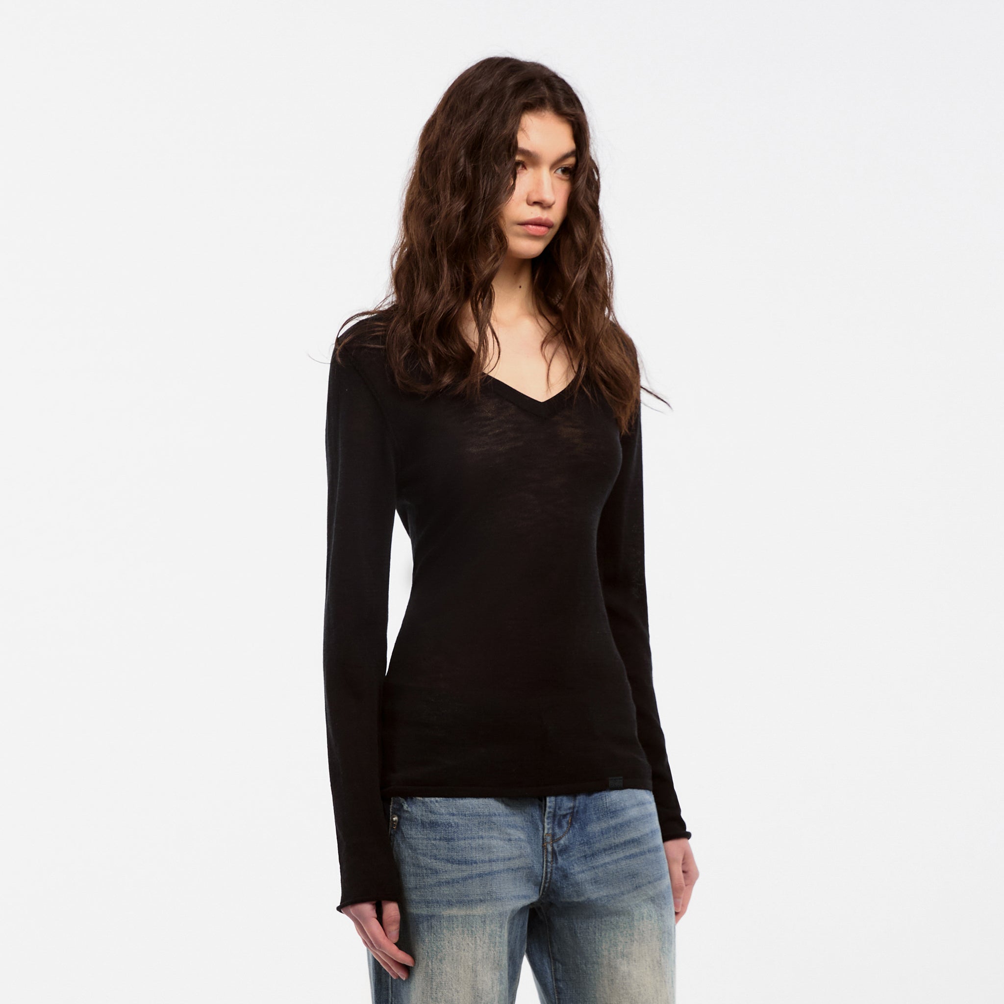 CUBIC Tencel Linen Blend V-Neck Knit Sweater-3