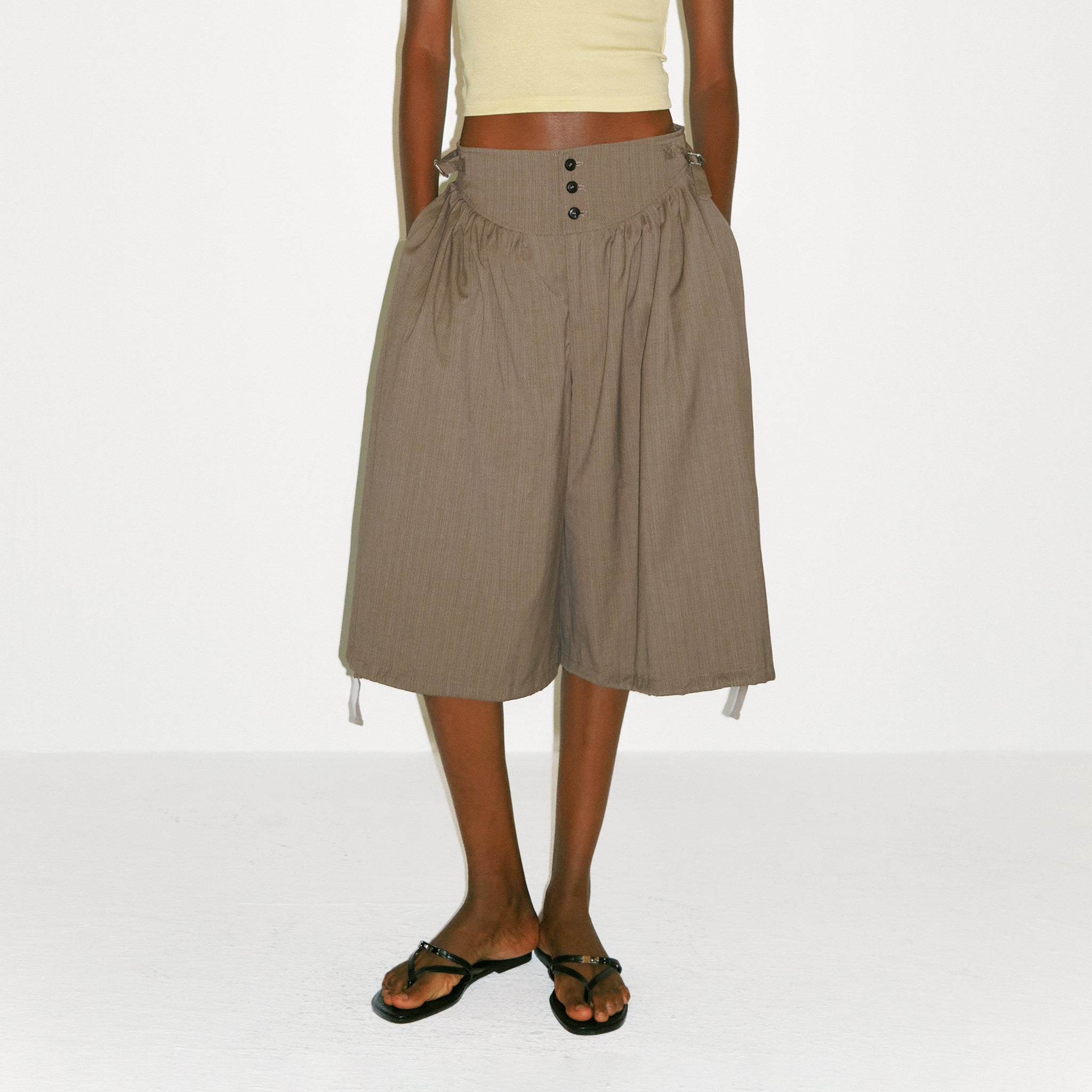 CUBIC Taupe Striped Button-Front Culottes-3
