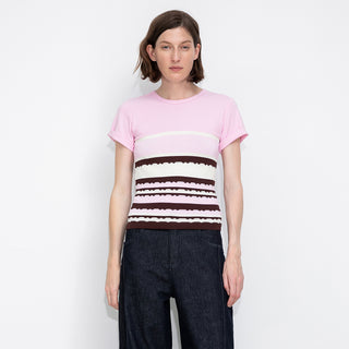 Round Neck Striped Color Block Knitted T-shirt